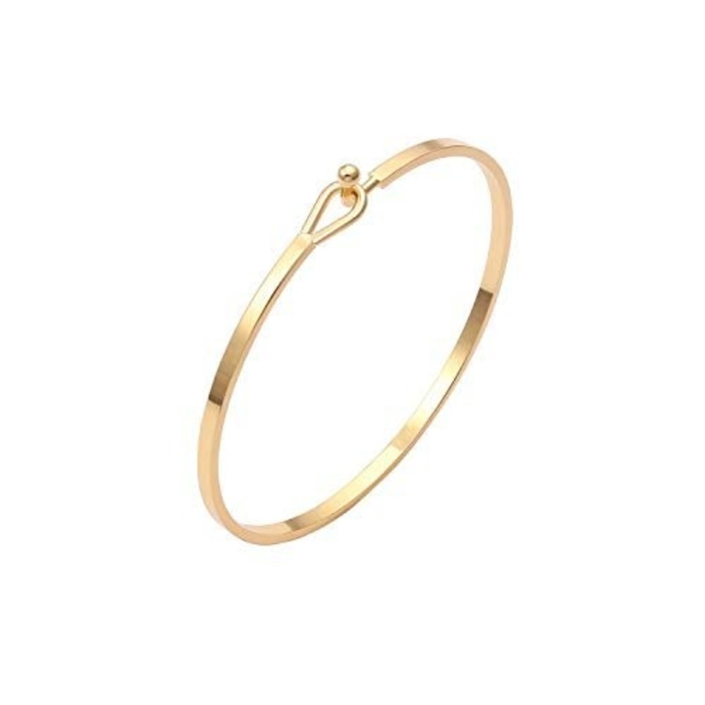 Gold Hook and Eye Bangle Bracelet Minimalist Sleek Polished Cuff Jewelry‎